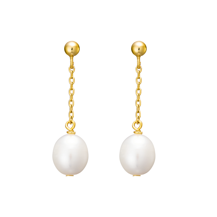 Perla 14k Gold Vermeil Pearl Chain Drop Stud Earrings