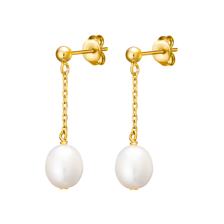 Perla 14k Gold Vermeil Pearl Chain Drop Stud Earrings