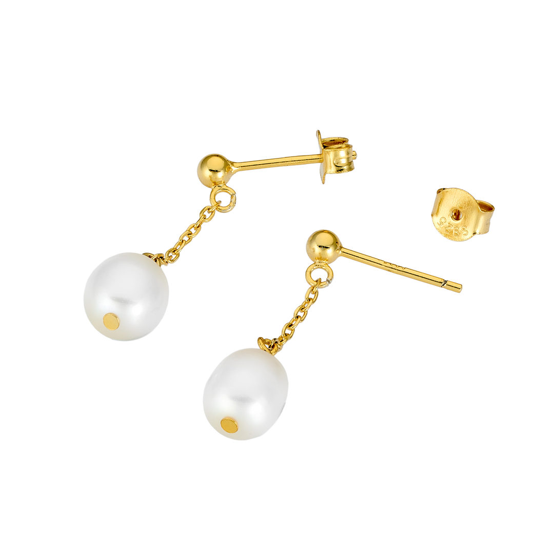 Perla 14k Gold Vermeil Pearl Chain Drop Stud Earrings