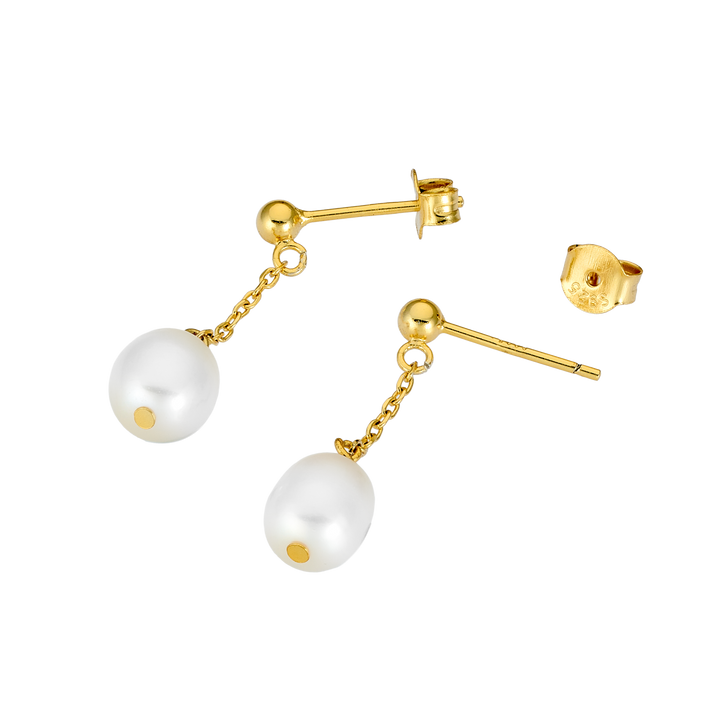 Perla 14k Gold Vermeil Pearl Chain Drop Stud Earrings