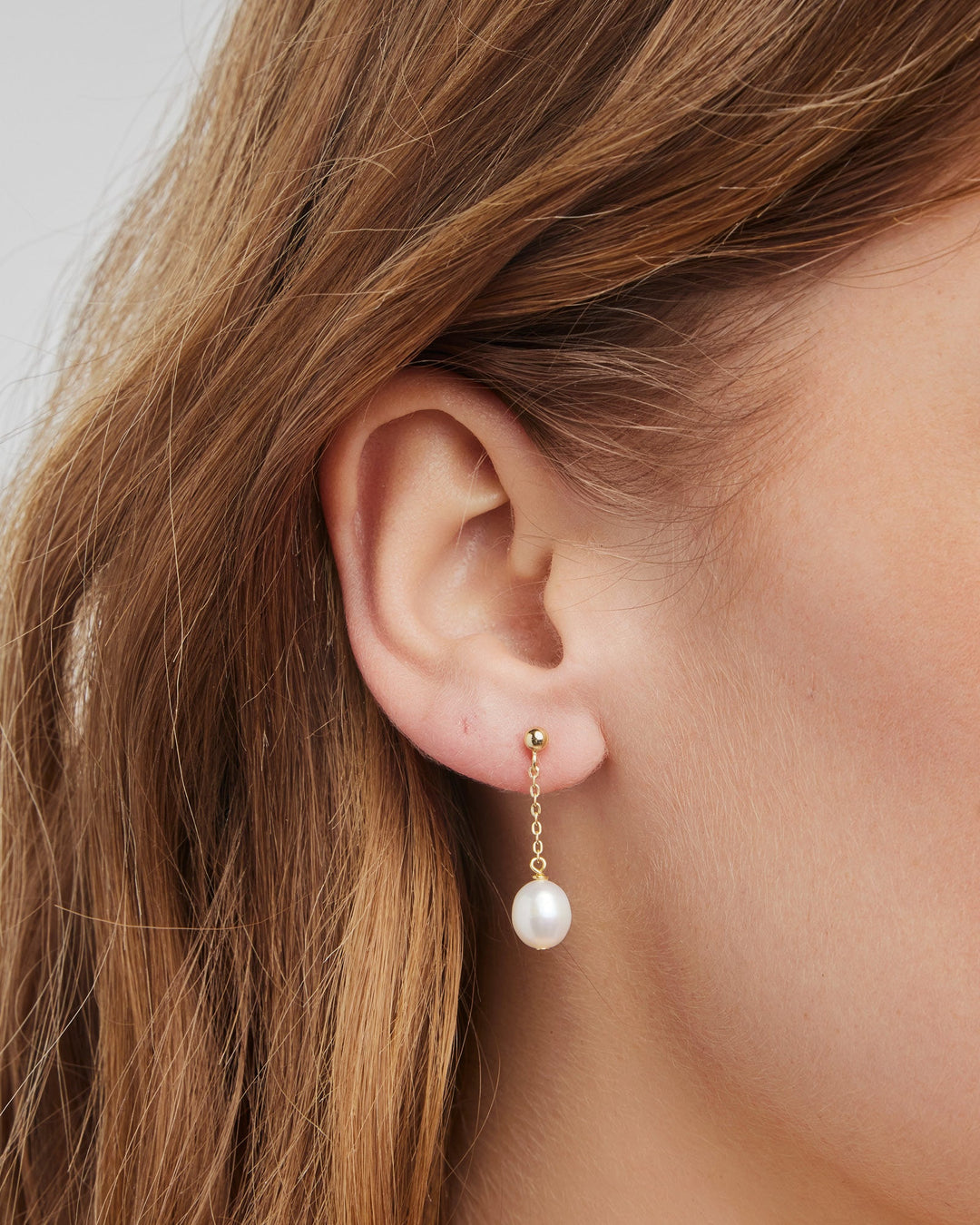 Perla 14k Gold Vermeil Pearl Chain Drop Stud Earrings