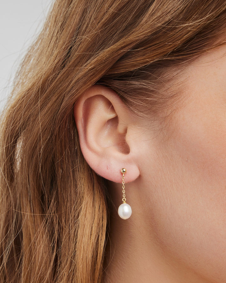 Perla 14k Gold Vermeil Pearl Chain Drop Stud Earrings