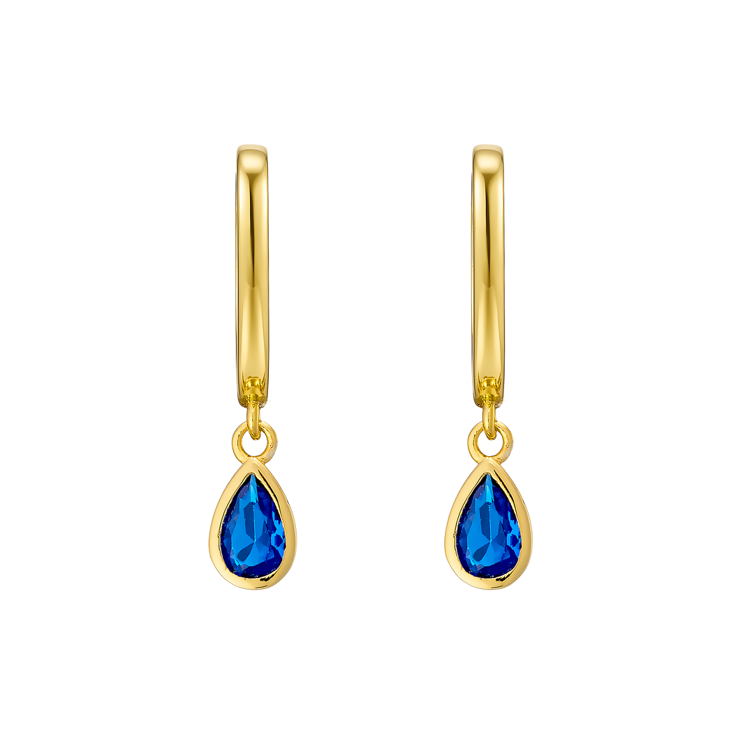 Lustre 14k Gold Vermeil Blue Cubic Zirconia Pear Drop Huggies