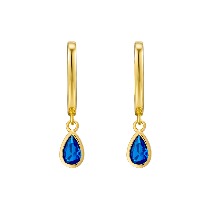 Lustre 14k Gold Vermeil Blue Cubic Zirconia Pear Drop Huggies