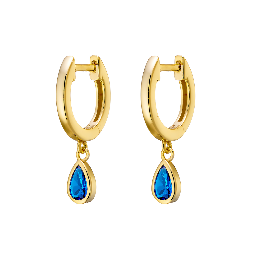 Lustre 14k Gold Vermeil Blue Cubic Zirconia Pear Drop Huggies