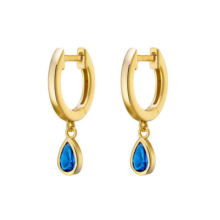 Lustre 14k Gold Vermeil Blue Cubic Zirconia Pear Drop Huggies
