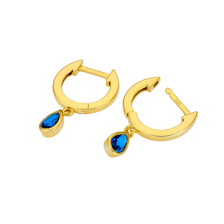 Lustre 14k Gold Vermeil Blue Cubic Zirconia Pear Drop Huggies
