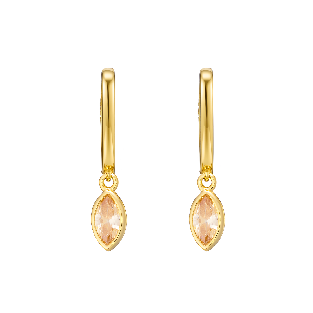 Lustre 14k Gold Vermeil Champagne Cubic Zirconia Marquise Drop Huggies