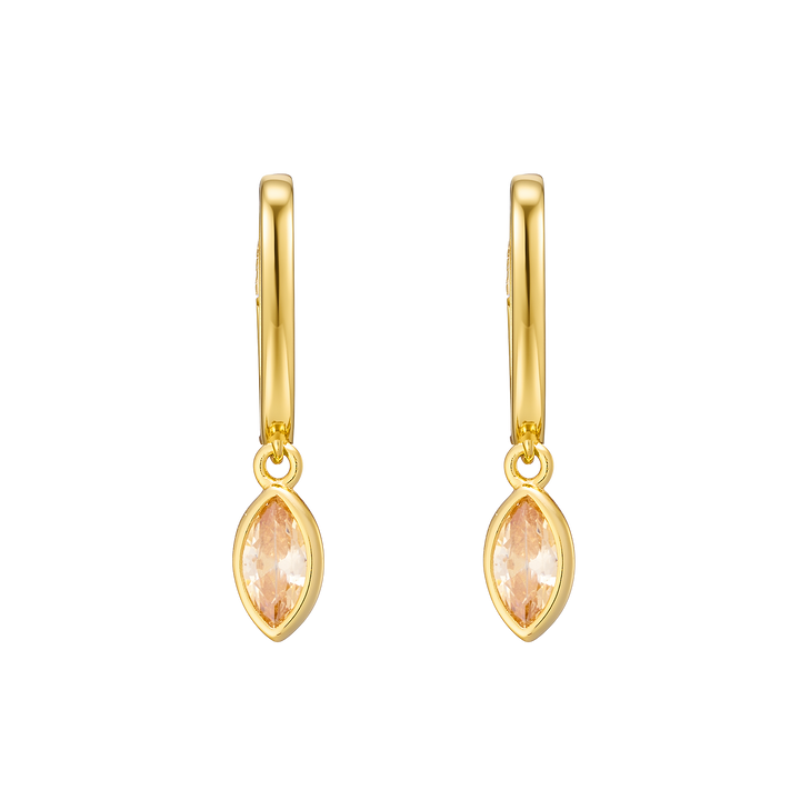 Lustre 14k Gold Vermeil Champagne Cubic Zirconia Marquise Drop Huggies