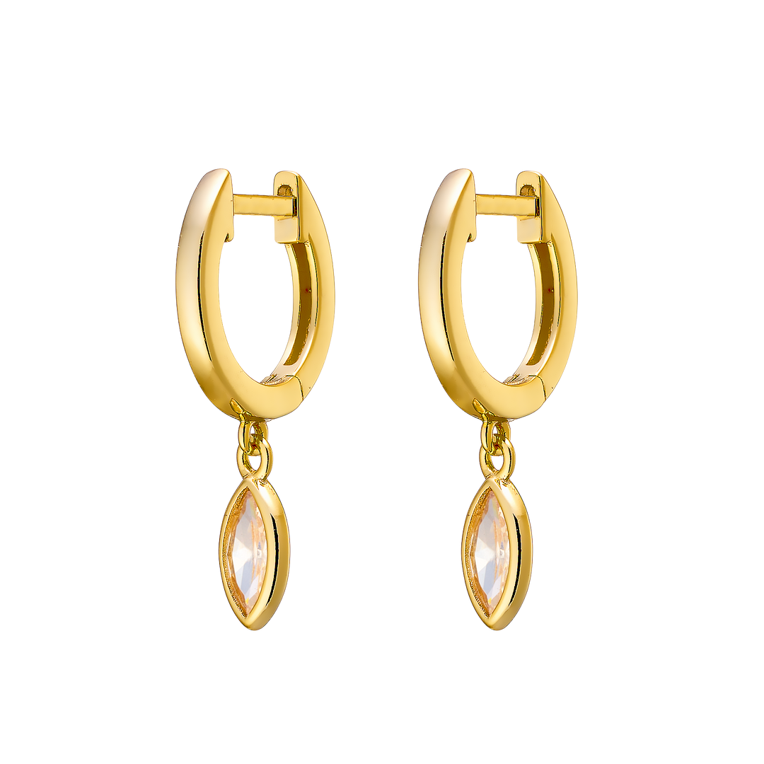 Lustre 14k Gold Vermeil Champagne Cubic Zirconia Marquise Drop Huggies