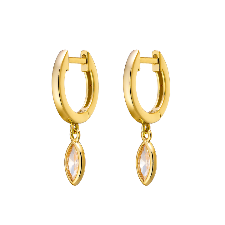Lustre 14k Gold Vermeil Champagne Cubic Zirconia Marquise Drop Huggies