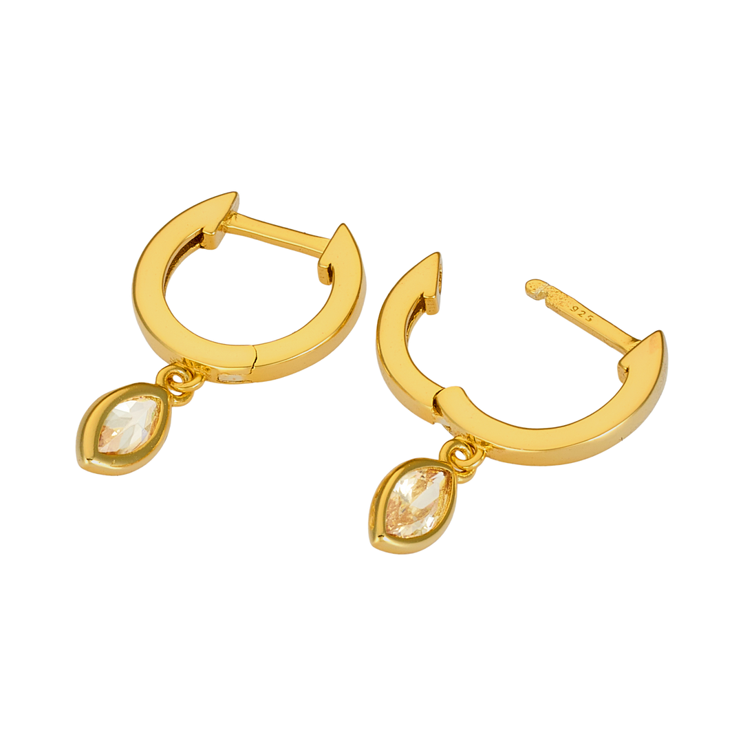 Lustre 14k Gold Vermeil Champagne Cubic Zirconia Marquise Drop Huggies