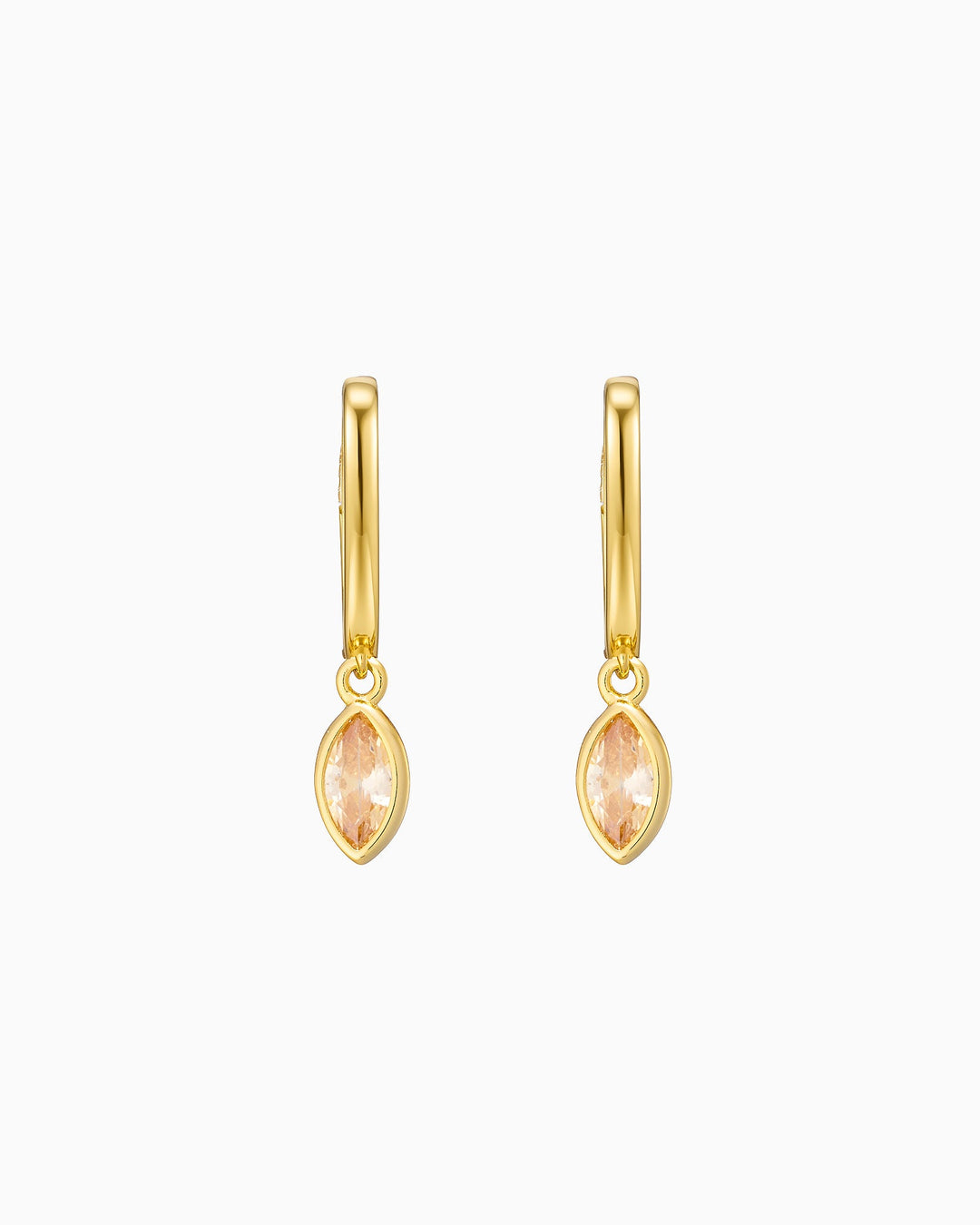 Lustre 14k Gold Vermeil Champagne Cubic Zirconia Marquise Drop Huggies