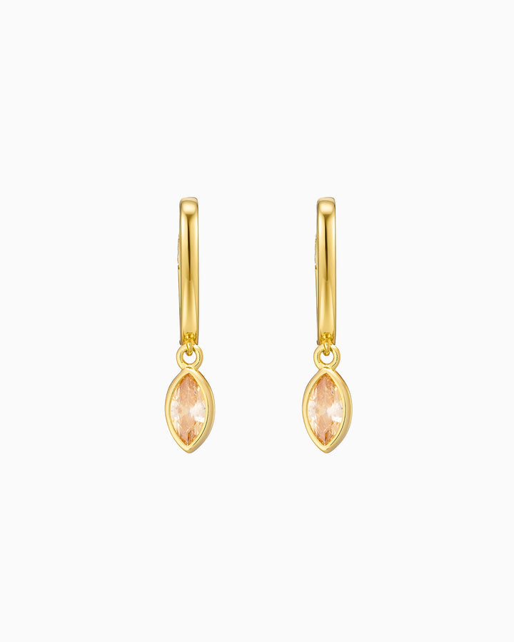Lustre 14k Gold Vermeil Champagne Cubic Zirconia Marquise Drop Huggies