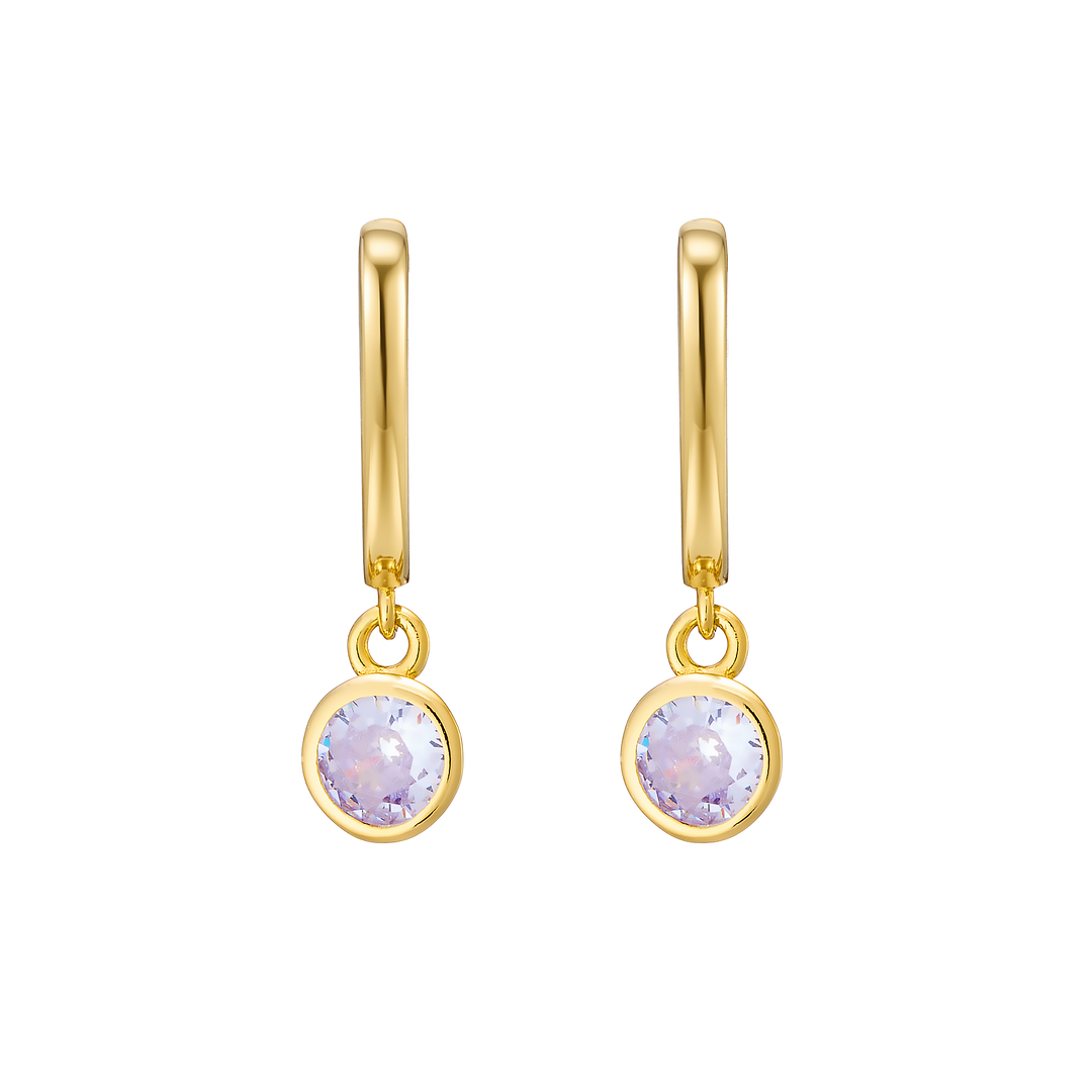 Lustre 14k Gold Vermeil Lavender Cubic Zirconia Round Drop Huggies