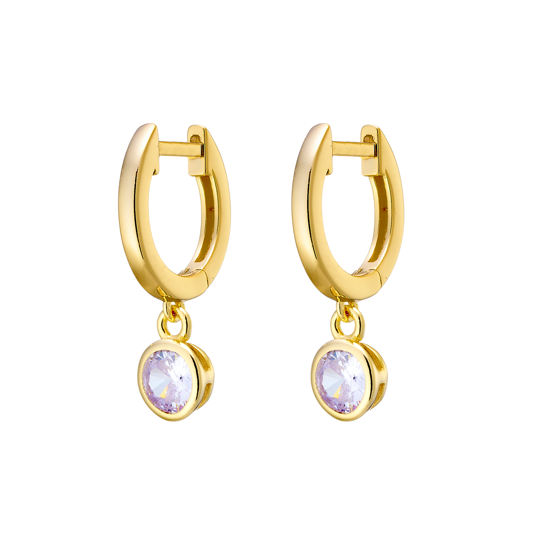 Lustre 14k Gold Vermeil Lavender Cubic Zirconia Round Drop Huggies