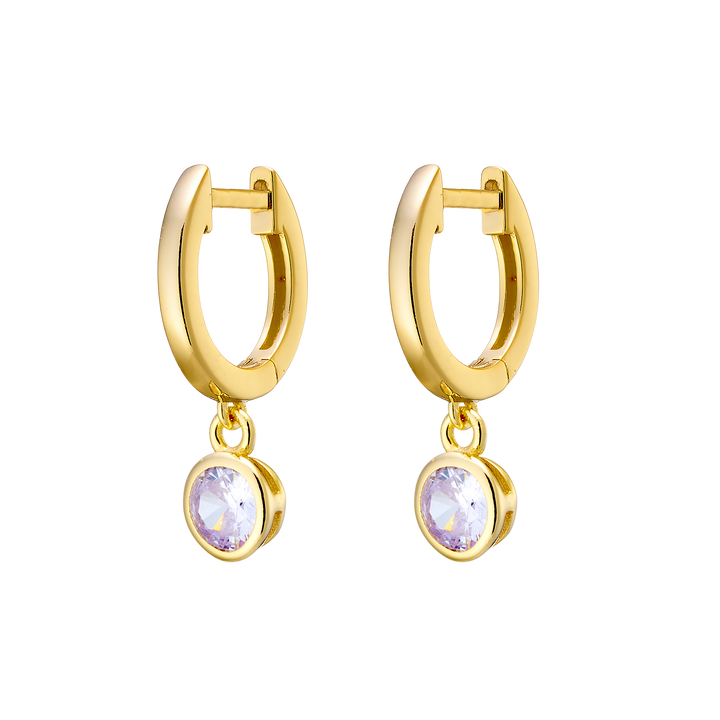 Lustre 14k Gold Vermeil Lavender Cubic Zirconia Round Drop Huggies