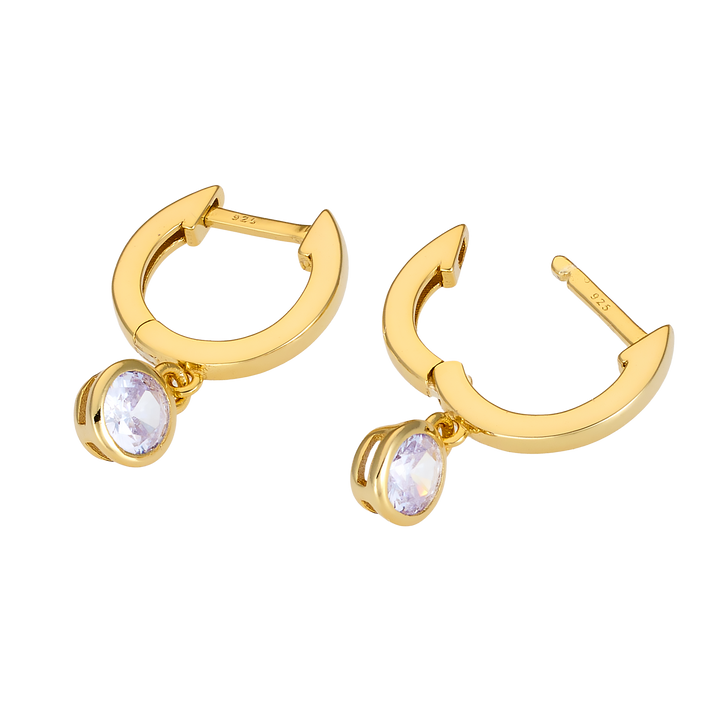 Lustre 14k Gold Vermeil Lavender Cubic Zirconia Round Drop Huggies