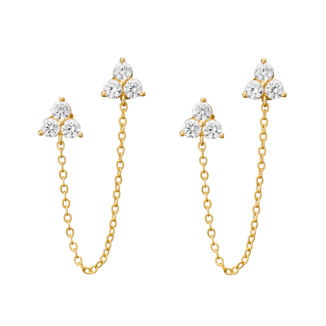 Elevate 14k Gold Vermeil Tri Cubic Zirconia Chain Drop Studs
