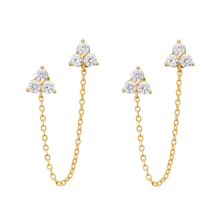 Elevate 14k Gold Vermeil Tri Cubic Zirconia Chain Drop Studs