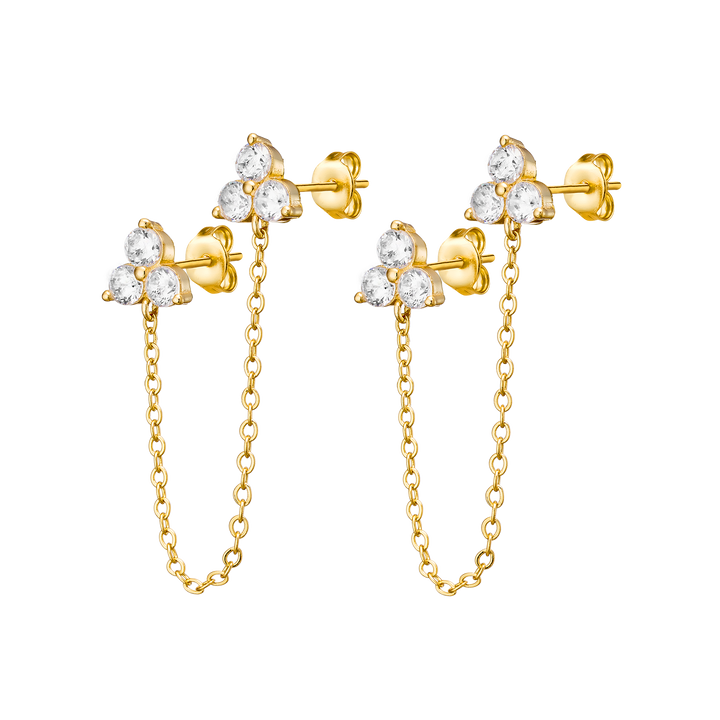 Elevate 14k Gold Vermeil Tri Cubic Zirconia Chain Drop Studs