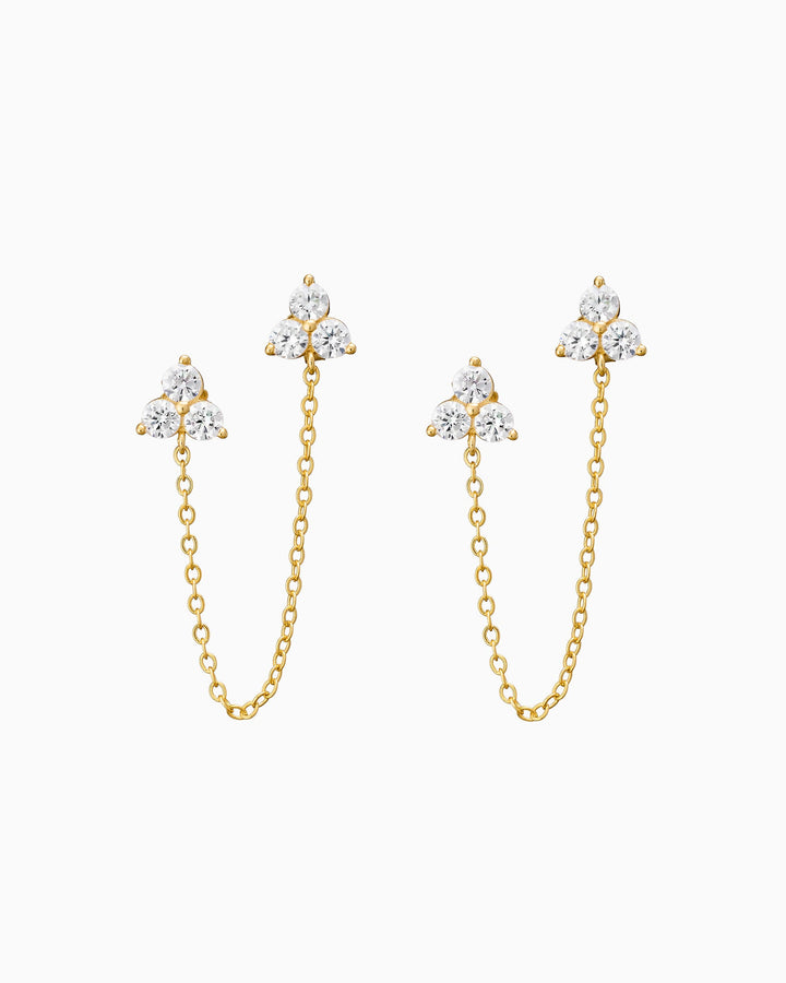Elevate 14k Gold Vermeil Tri Cubic Zirconia Chain Drop Studs