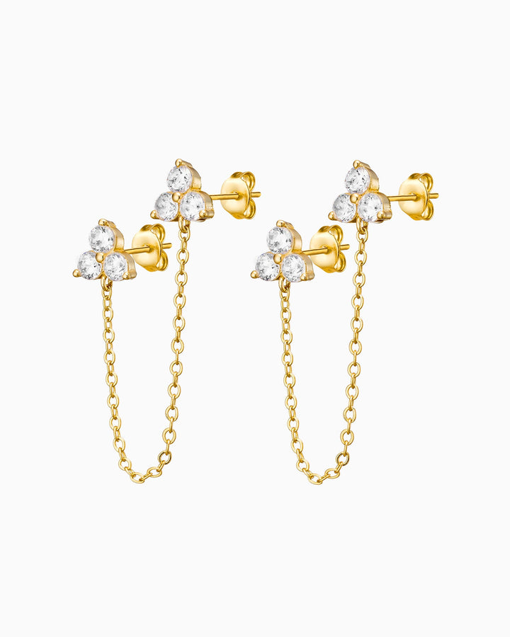 Elevate 14k Gold Vermeil Tri Cubic Zirconia Chain Drop Studs