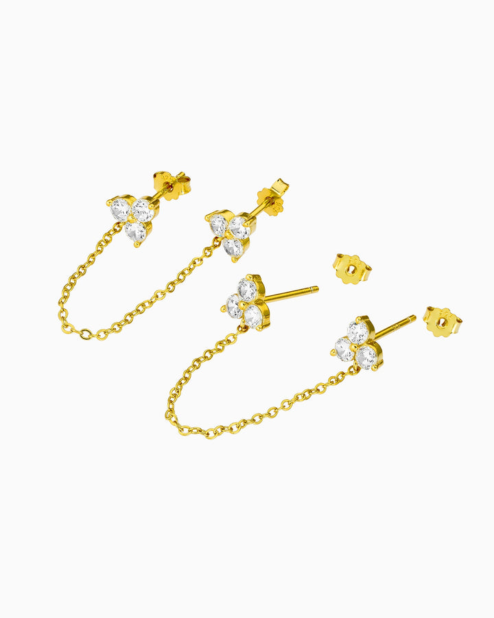 Elevate 14k Gold Vermeil Tri Cubic Zirconia Chain Drop Studs