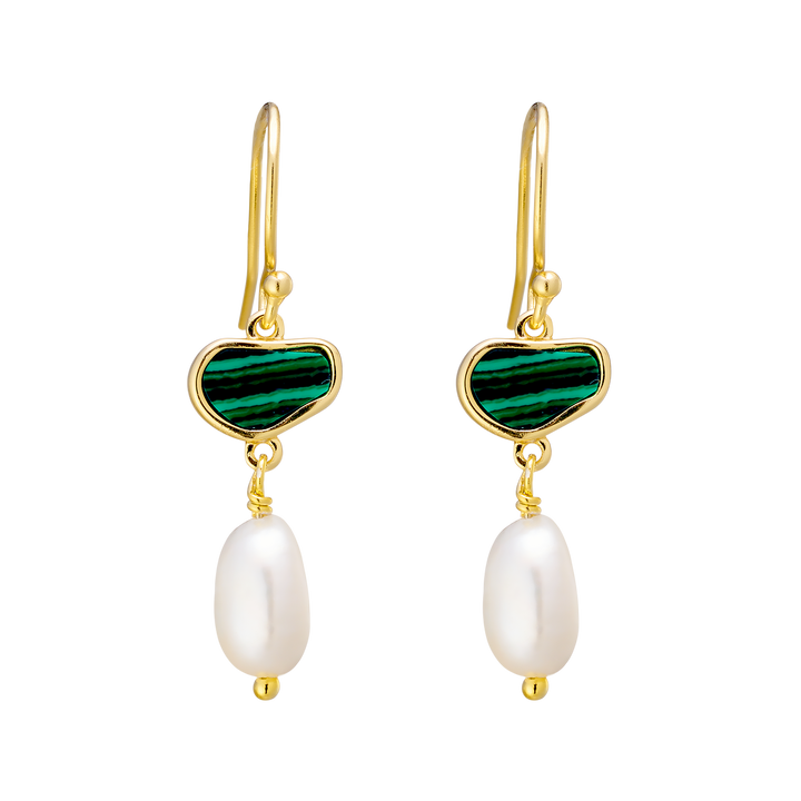 Prism 14k Gold Vermeil Malachite/Freshwater Pearl Hook Earrings
