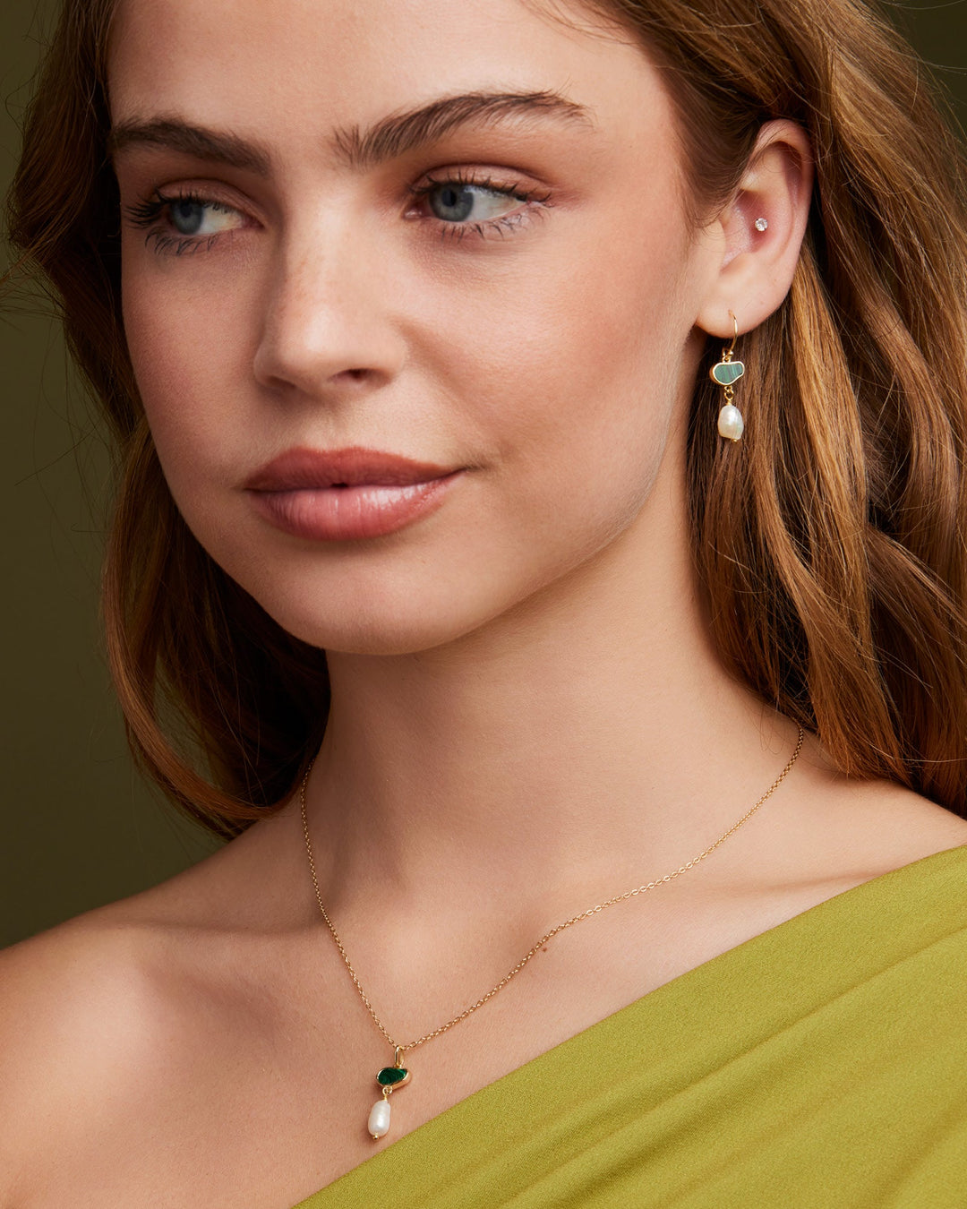 Prism 14k Gold Vermeil Malachite/Freshwater Pearl Hook Earrings