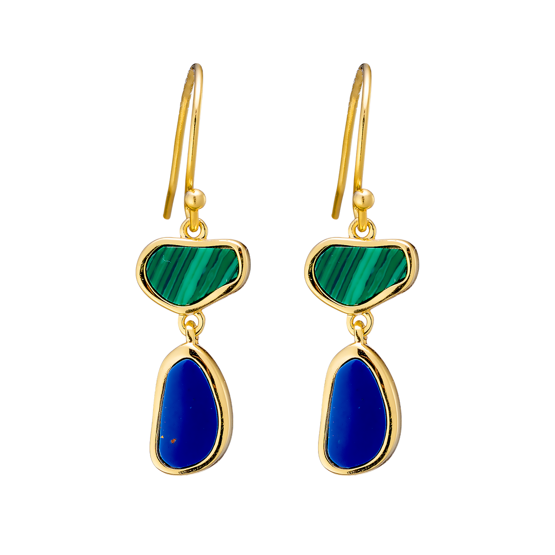 Prism 14k Gold Vermeil Malachite/Lapis Hook Earrings
