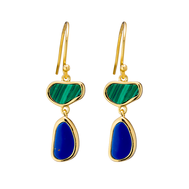 Prism 14k Gold Vermeil Malachite/Lapis Hook Earrings