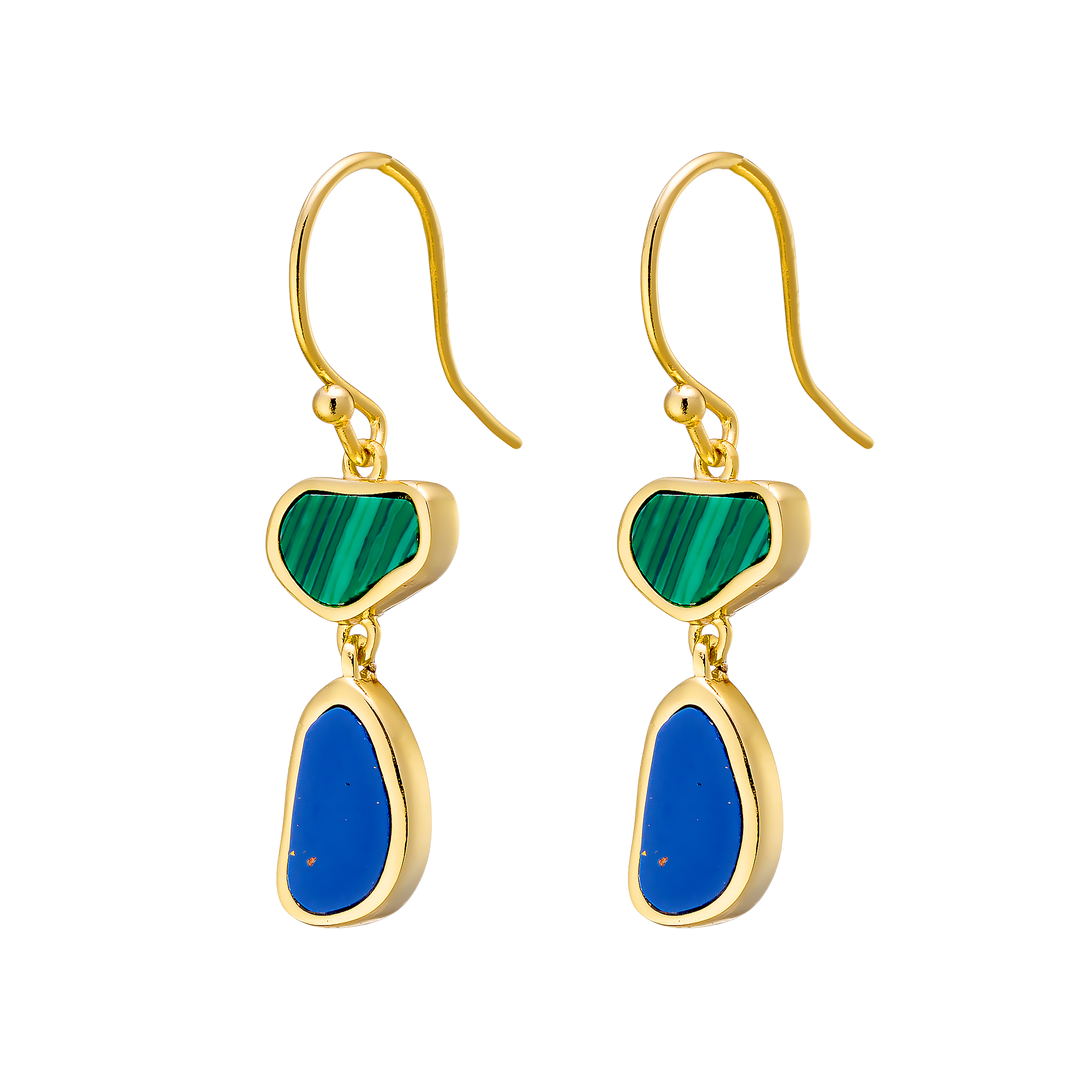 Prism 14k Gold Vermeil Malachite/Lapis Hook Earrings
