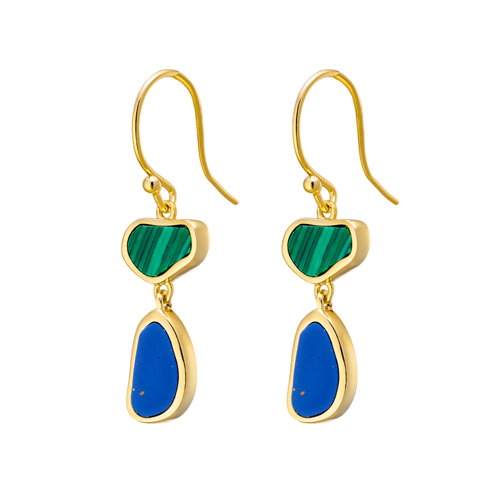 Prism 14k Gold Vermeil Malachite/Lapis Hook Earrings