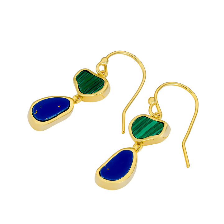 Prism 14k Gold Vermeil Malachite/Lapis Hook Earrings