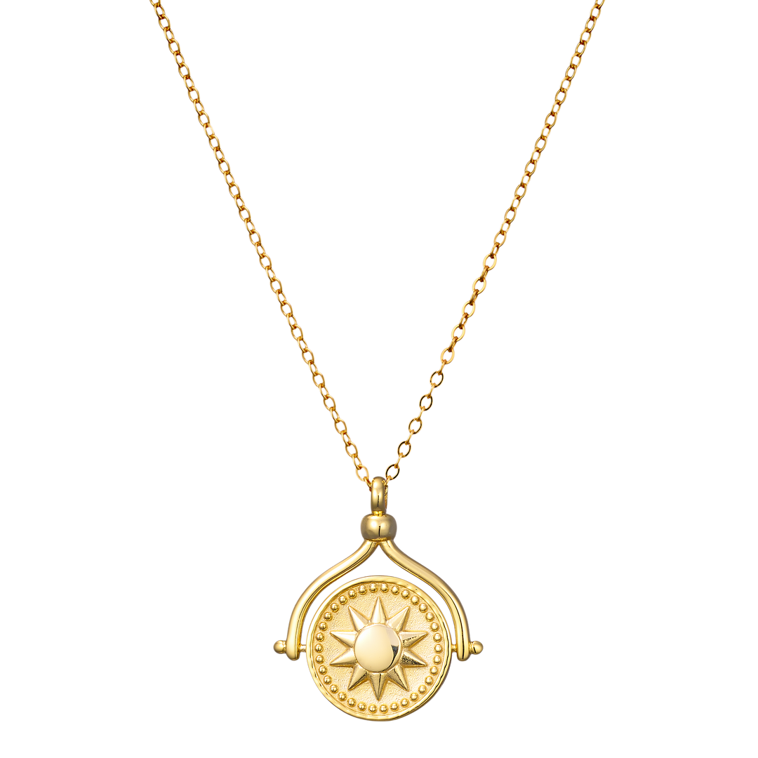 Lustre 14k Gold Vermeil Medallion Sun/Moon Flip Necklace