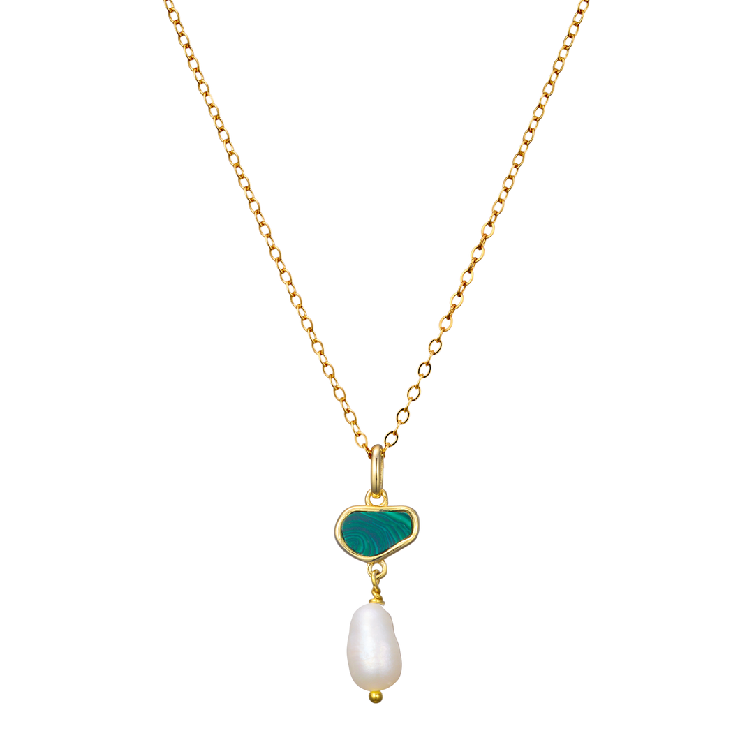 Prism 14k Gold Vermeil Malachite/Freshwater Pearl Drop Necklace
