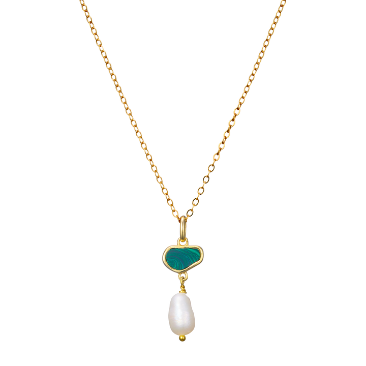 Prism 14k Gold Vermeil Malachite/Freshwater Pearl Drop Necklace