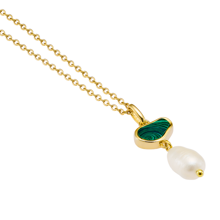 Prism 14k Gold Vermeil Malachite/Freshwater Pearl Drop Necklace