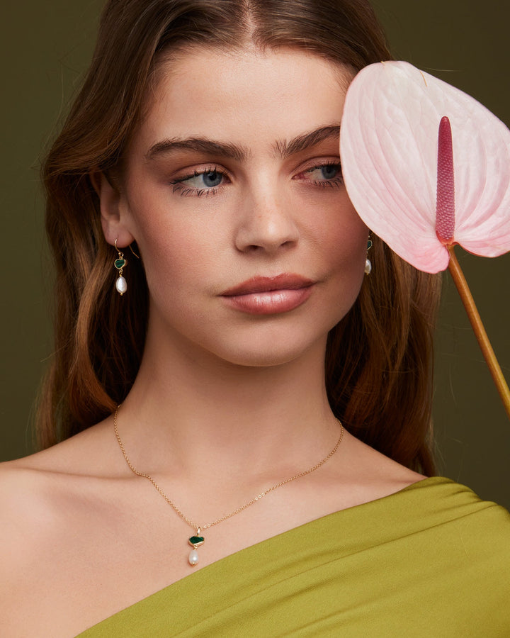 Prism 14k Gold Vermeil Malachite/Freshwater Pearl Drop Necklace