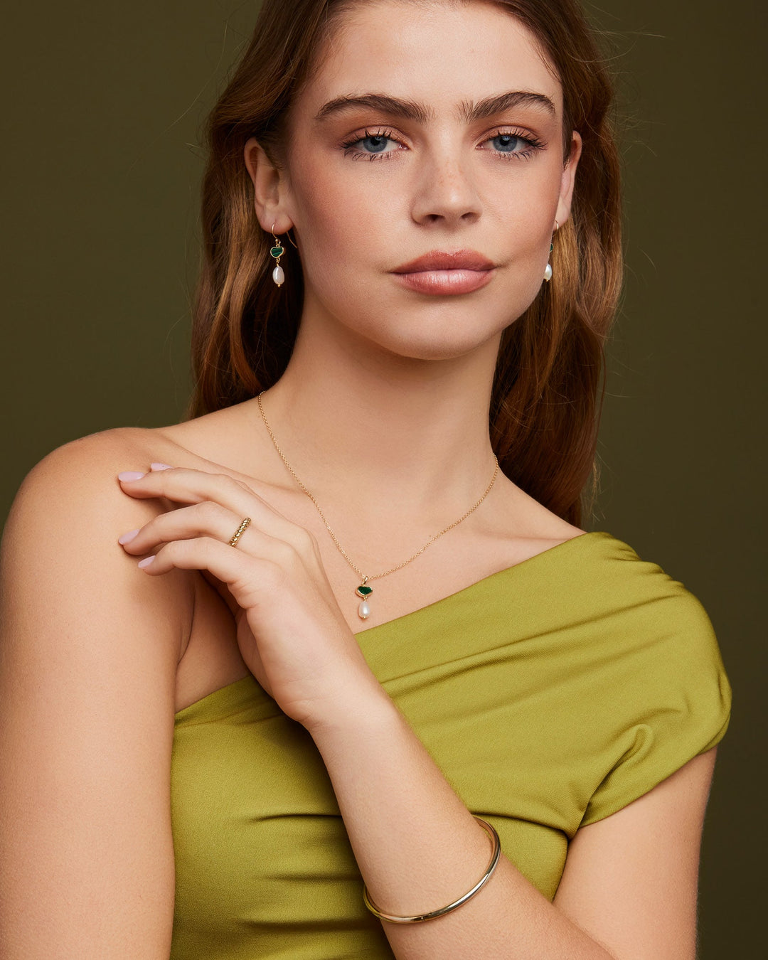 Prism 14k Gold Vermeil Malachite/Freshwater Pearl Drop Necklace