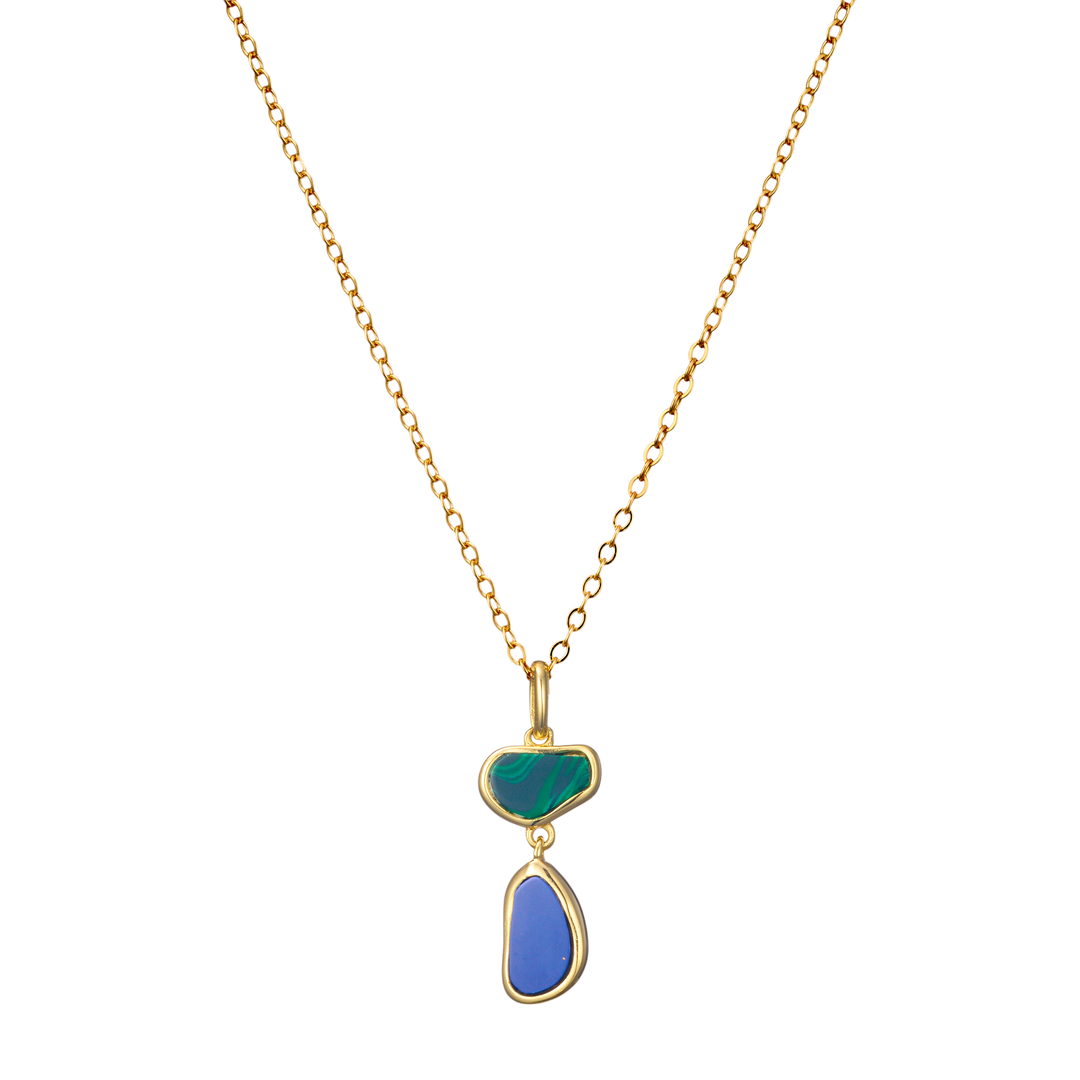 Prism 14k Gold Vermeil Malachite/Lapis Drop Necklace