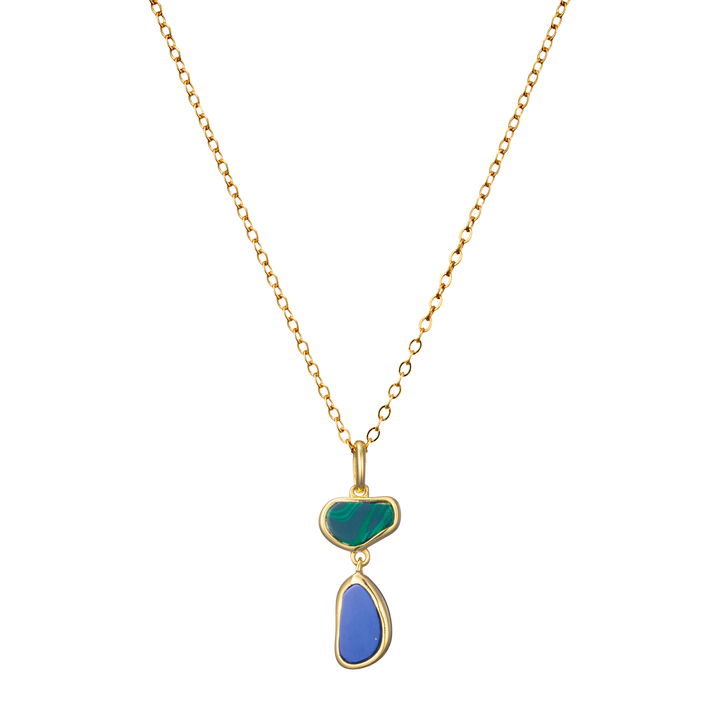 Prism 14k Gold Vermeil Malachite/Lapis Drop Necklace