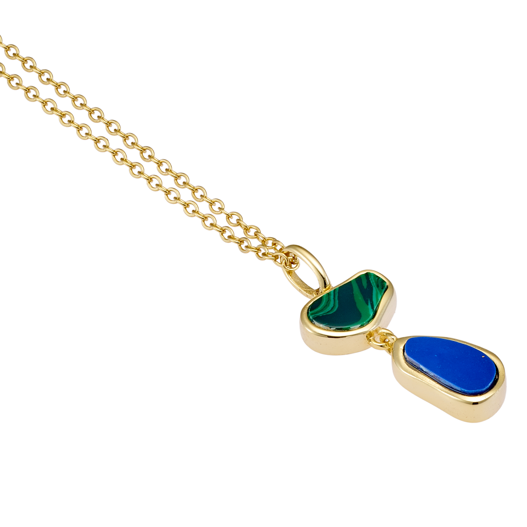 Prism 14k Gold Vermeil Malachite/Lapis Drop Necklace