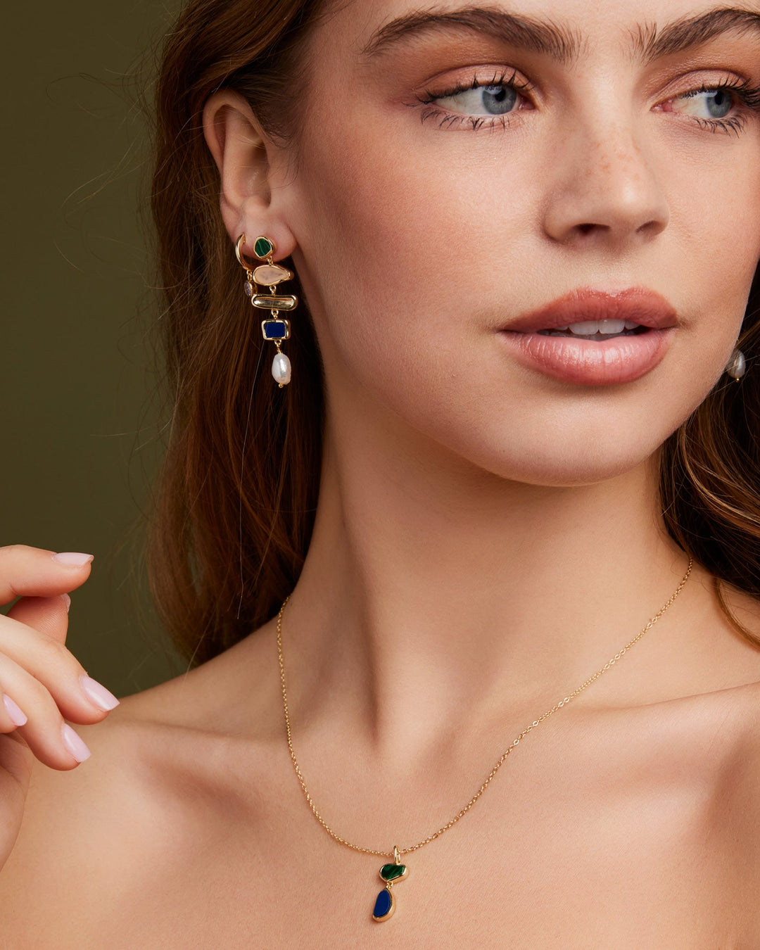 Prism 14k Gold Vermeil Malachite/Lapis Drop Necklace