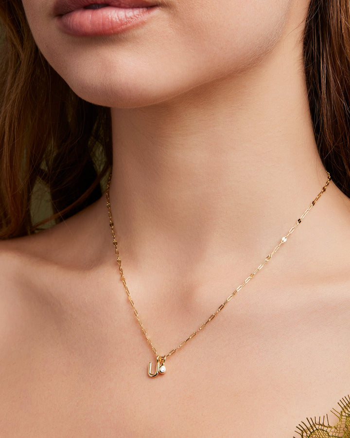Imprint 14K Gold Vermeil U Initial Cubic Zirconia Necklace