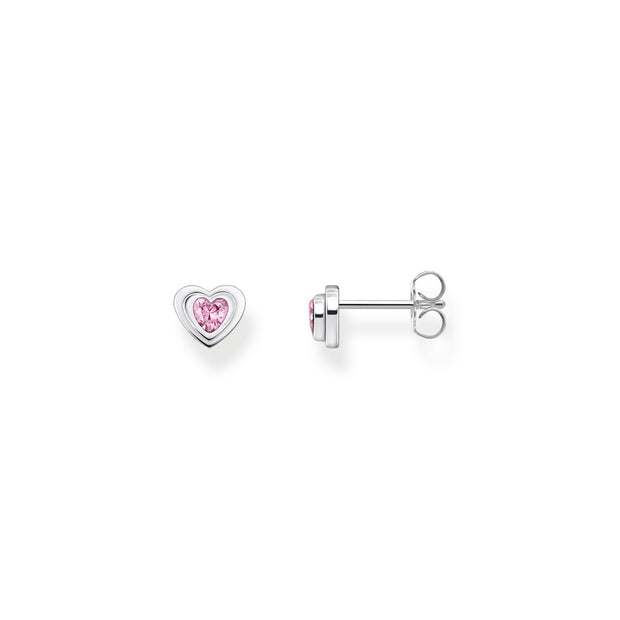 THOMAS SABO Silver Ear Studs in Heart-Shape with Pink Zirconia