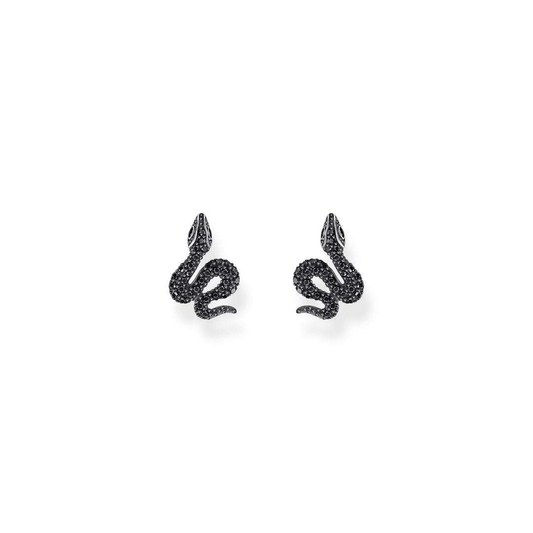 Snake small ear studs with black zirconia front view
