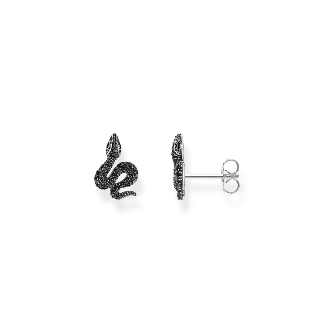 Snake small ear studs with black zirconia | The Jewellery Boutique