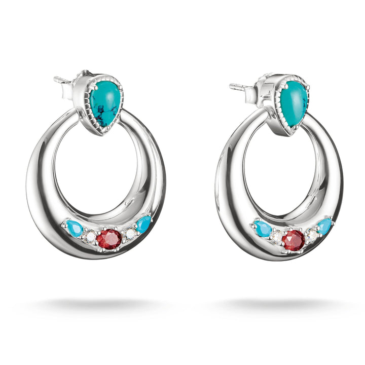 Half-Hoop Earrings with Turquoise, White & Red Stones | THOMAS SABO Australia